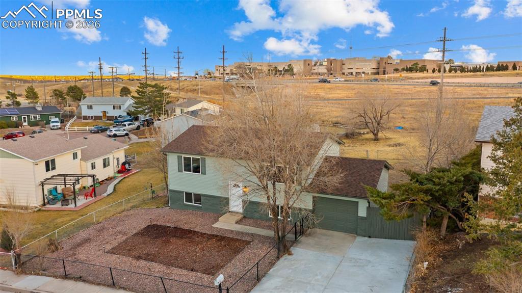 Aerial perspective of suburban area