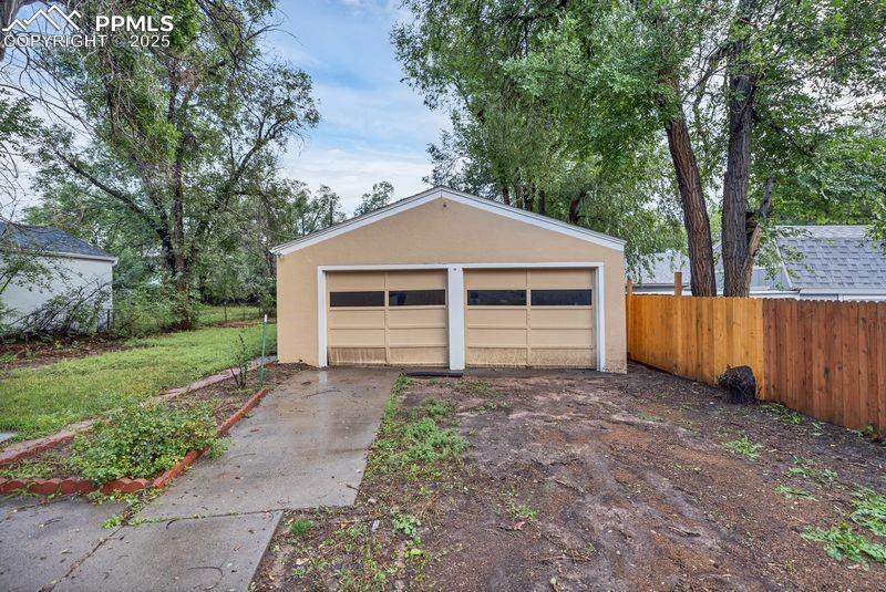 View of detached garage