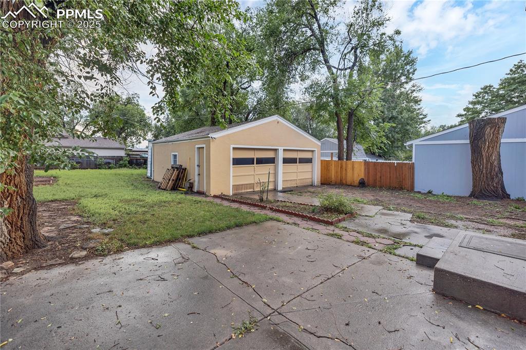 View of detached garage