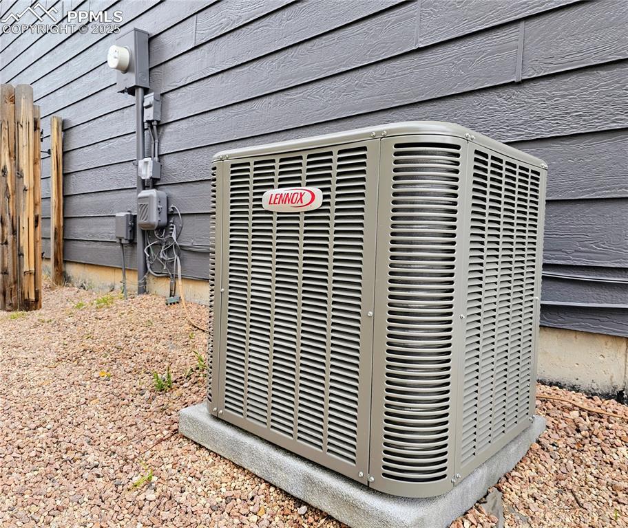 Exterior view of a central AC unit and electric meter