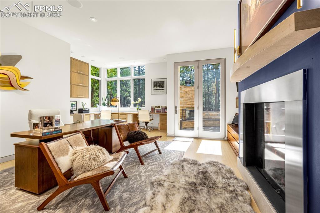 Office with fireplace & walk-out