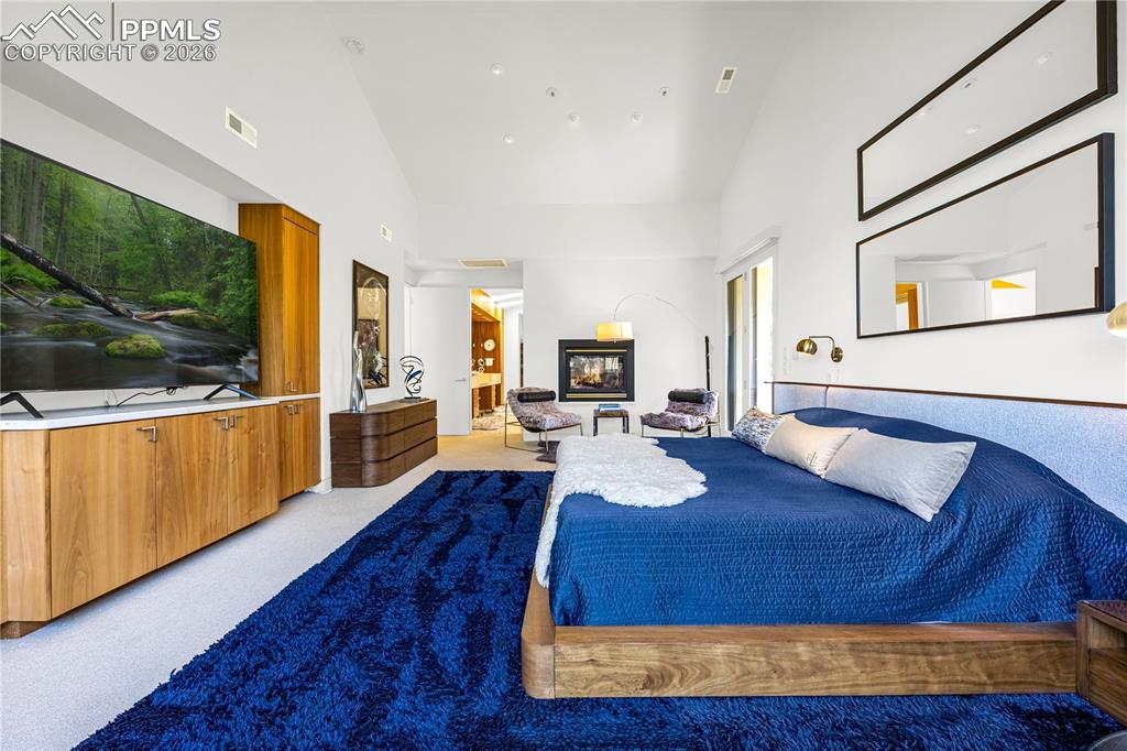 Vaulted ceiling & dual sided fireplace