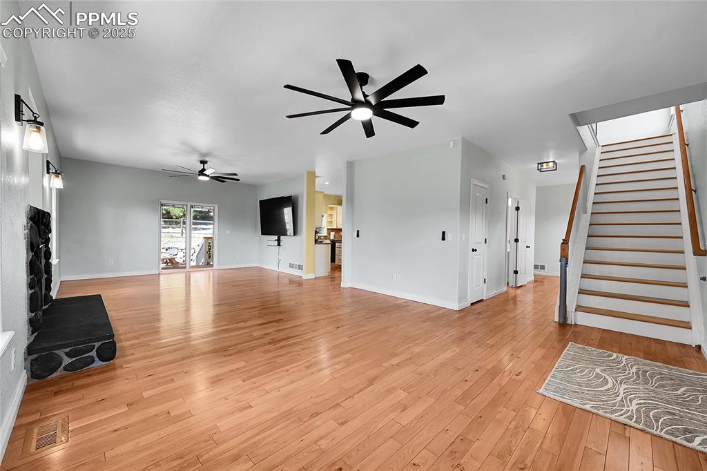 one of two stairways to upper level