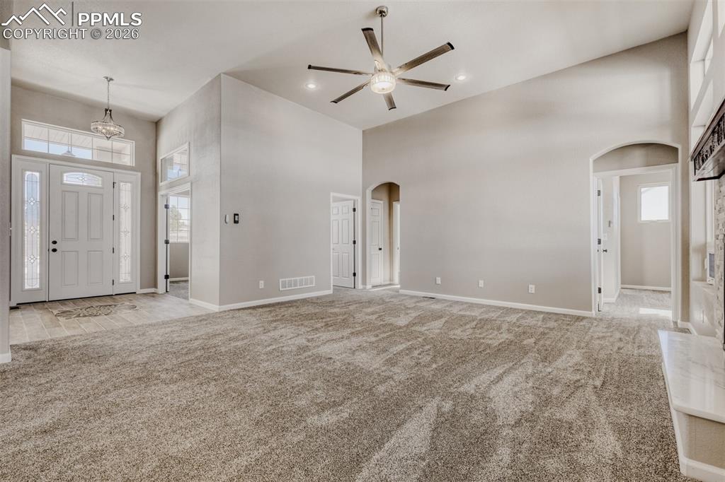 Living Room with open concept and covered deck.