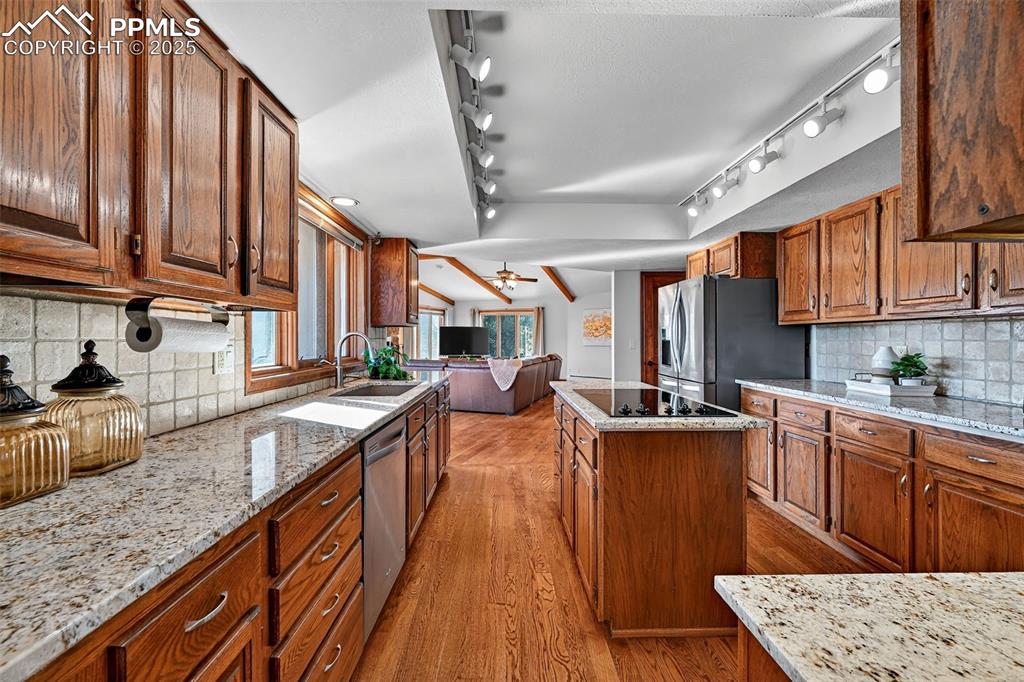 Updated kitchen opens to the large family room!