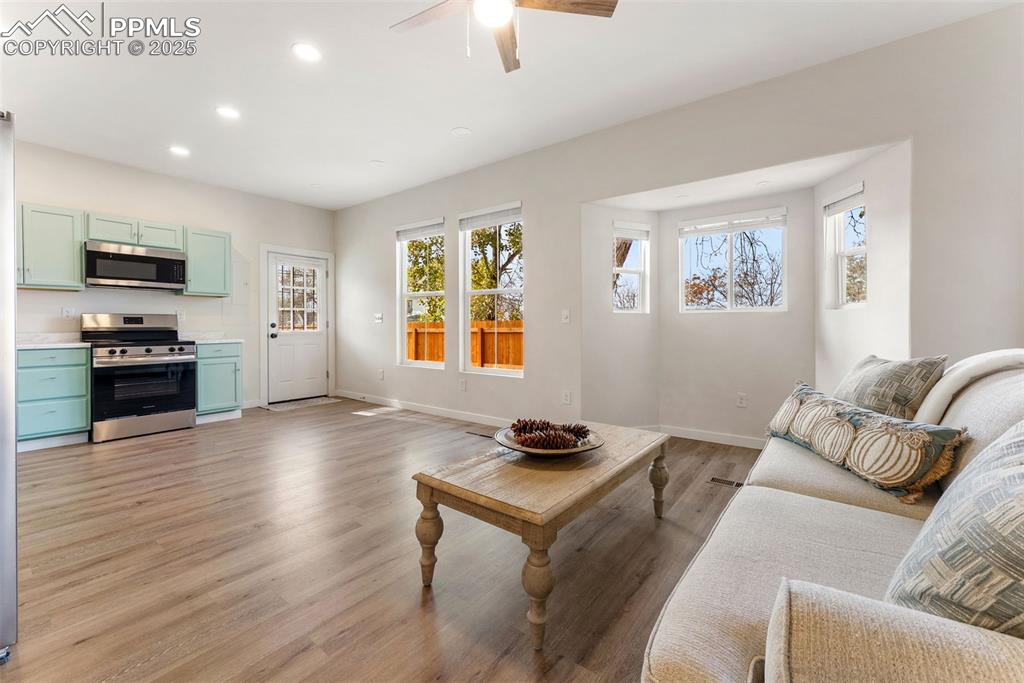 The open layout makes accessing the kitchen, living and dining areas very easy