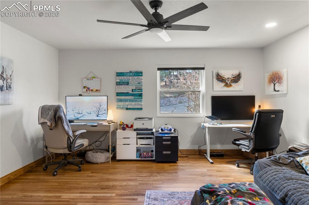 Main level bedroom suite. Currently being used as an office. 