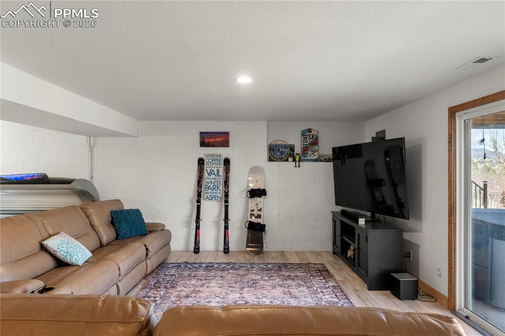 Family room space in the basement. 