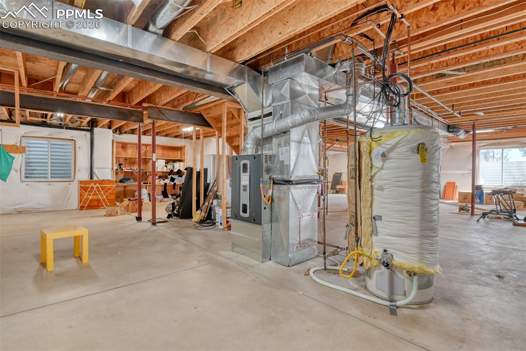 Built in shelving for storage. Basement is roughed in for additional future bathroom. 