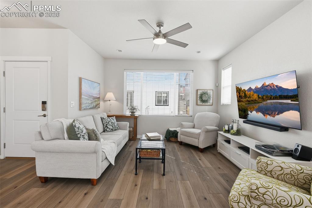 Beautiful wood laminate flooring and light walls