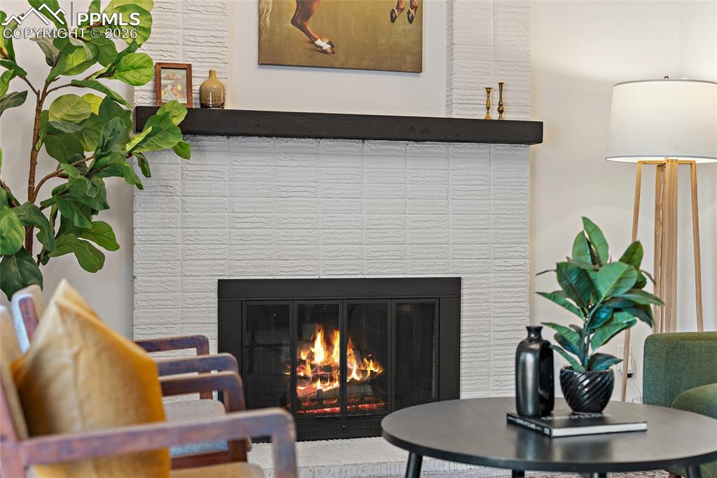 Detailed view of brick fireplace