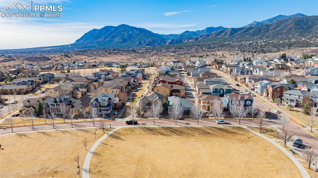 Aerial view of the front green space