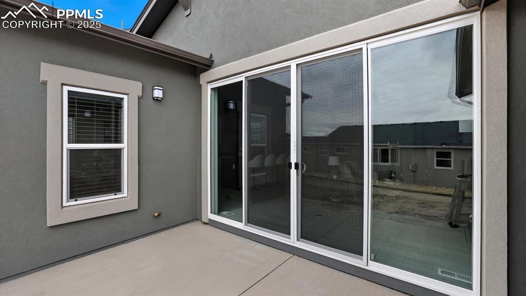 Backyard patio with gas stub for future grill.