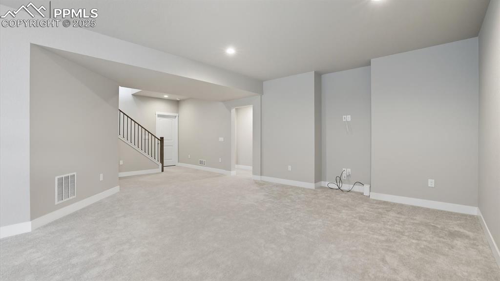 Basement Family Room with entertainment recess.