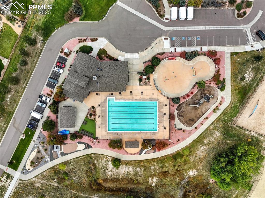 Wolf Ranch overhead view of pool and clubhouse