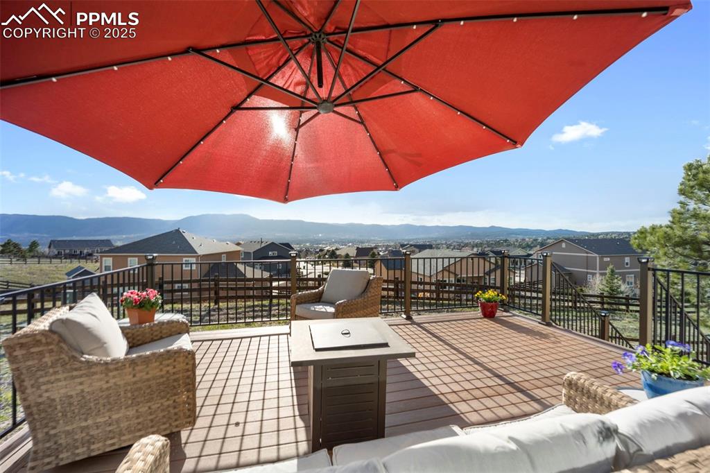 Wooden terrace with a mountain view