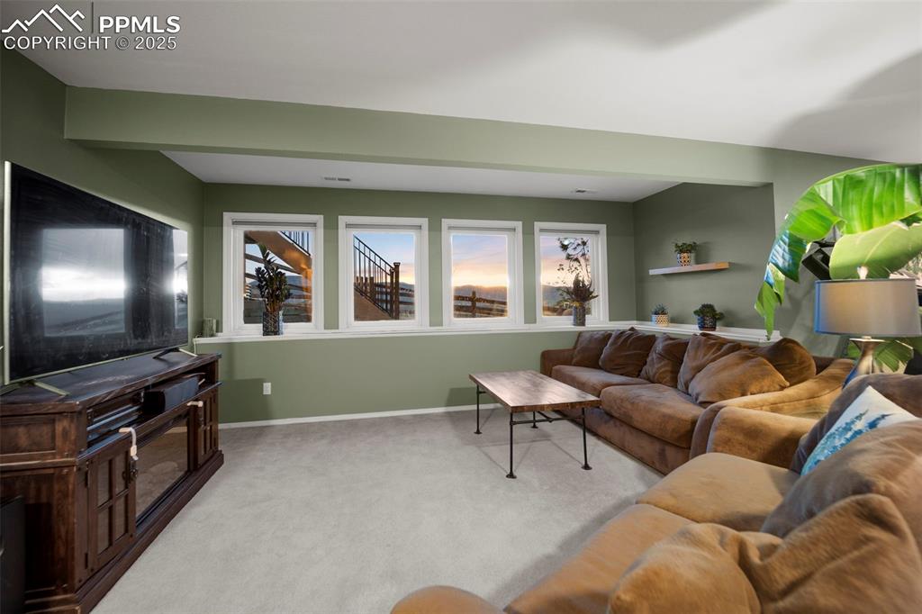 Living room with baseboards and carpet floors