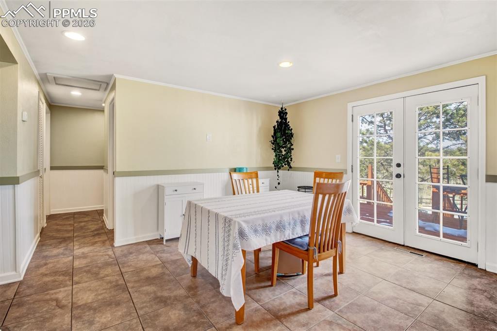 Dining room with walk out to the spacious back deck
