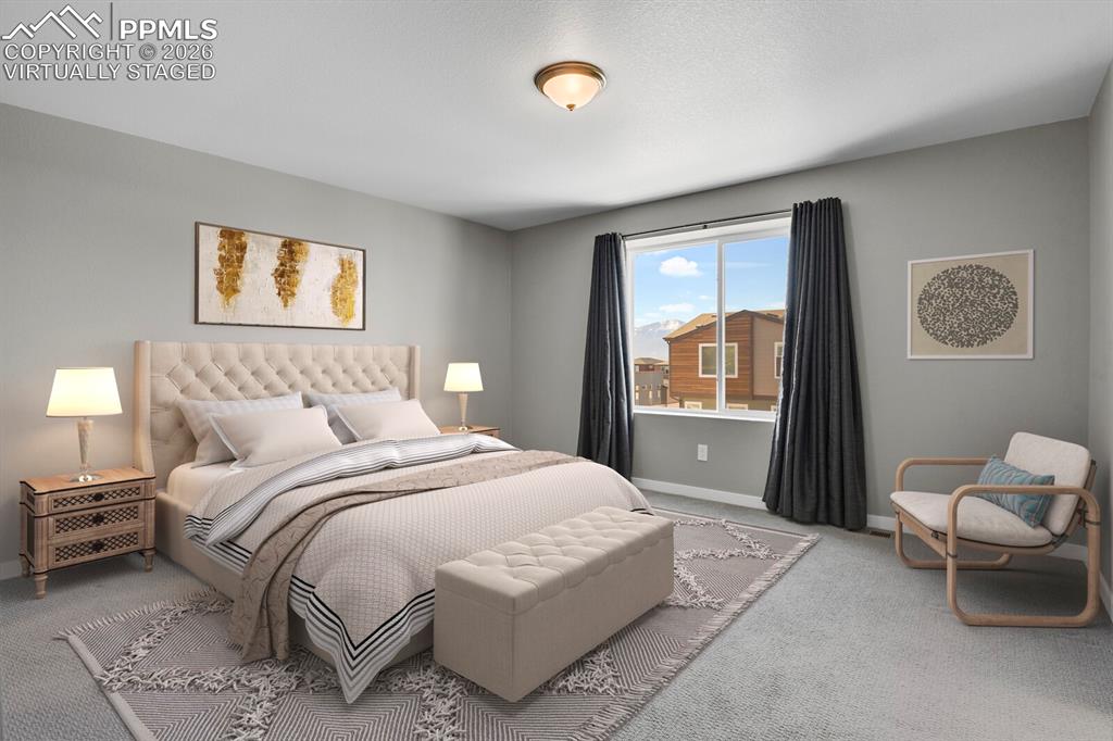 Virtually staged photo , Primary bedroom with window facing West 
