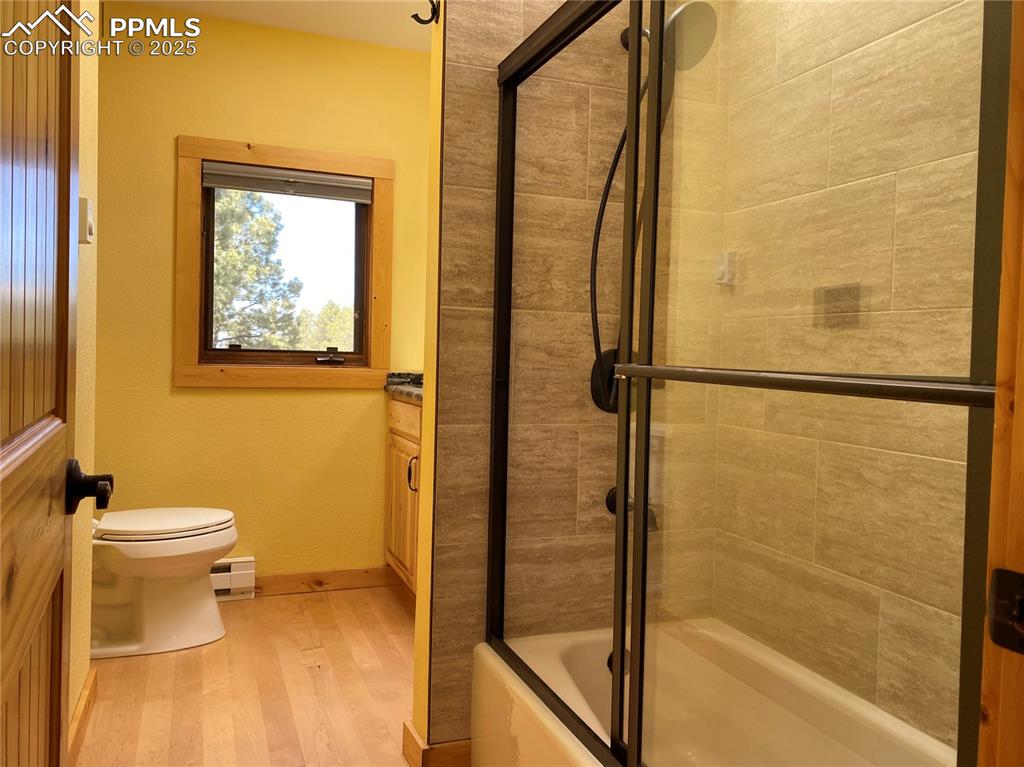 The master bath features custom tilework