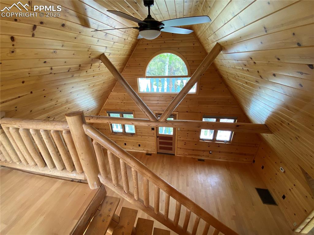 View from loft down into living room 