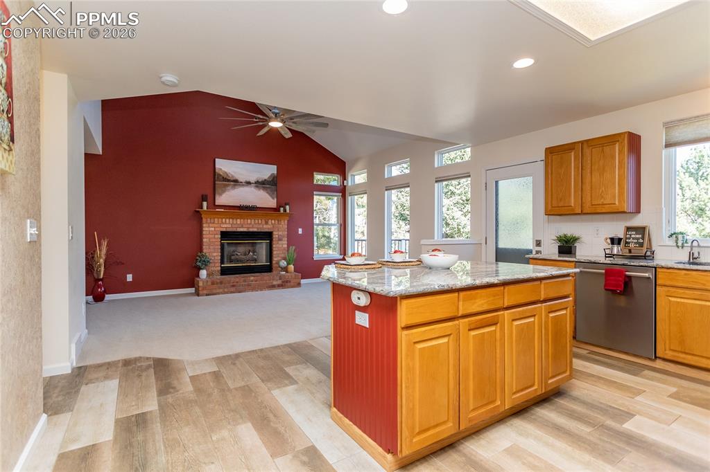 The kitchen is open to the family room