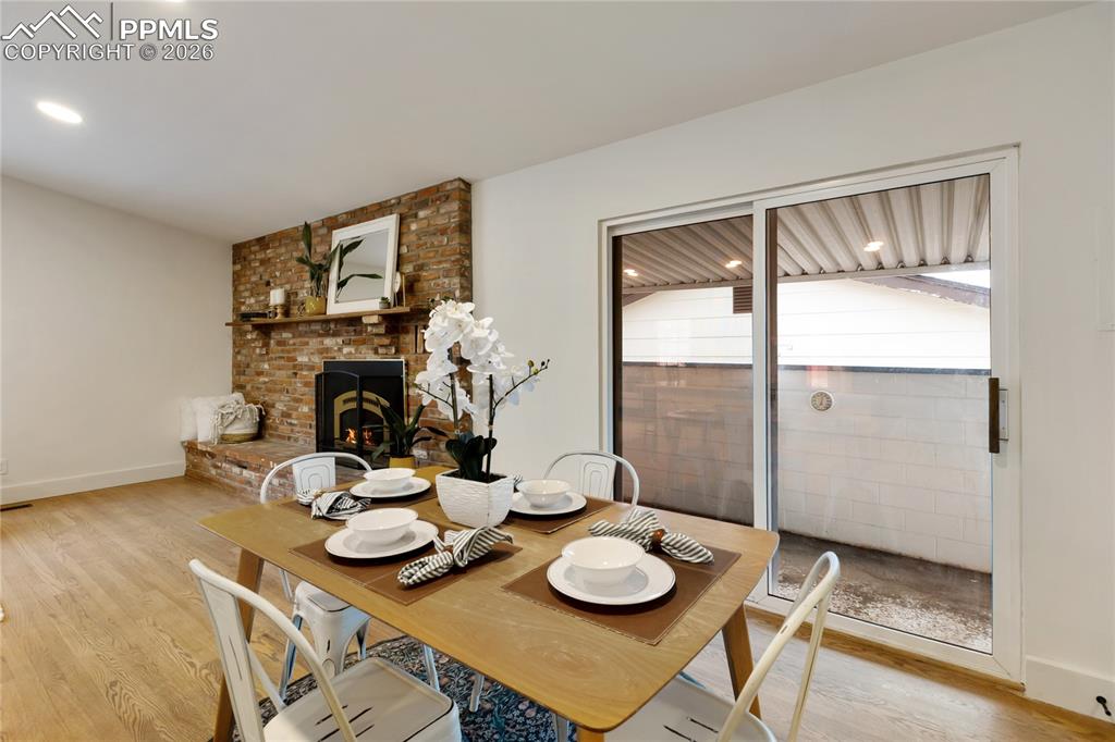 Walk out to the covered patio from the kitchen/dining area.