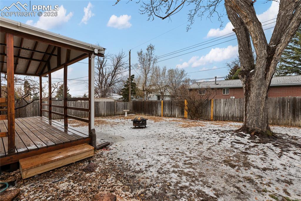 Fenced, level back yard.