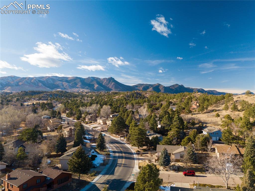 View of mountain background with nearby suburban area
