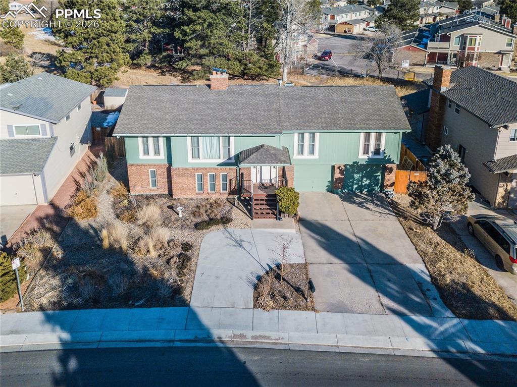 Aerial perspective of suburban area