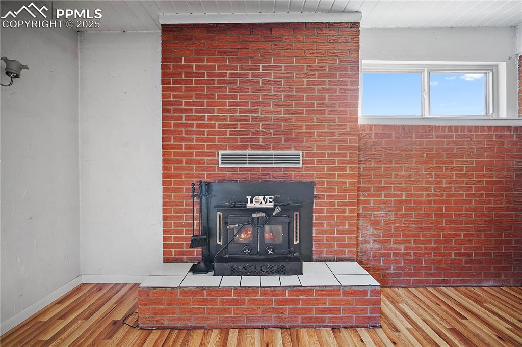 Detailed view of fire place, and brick wall