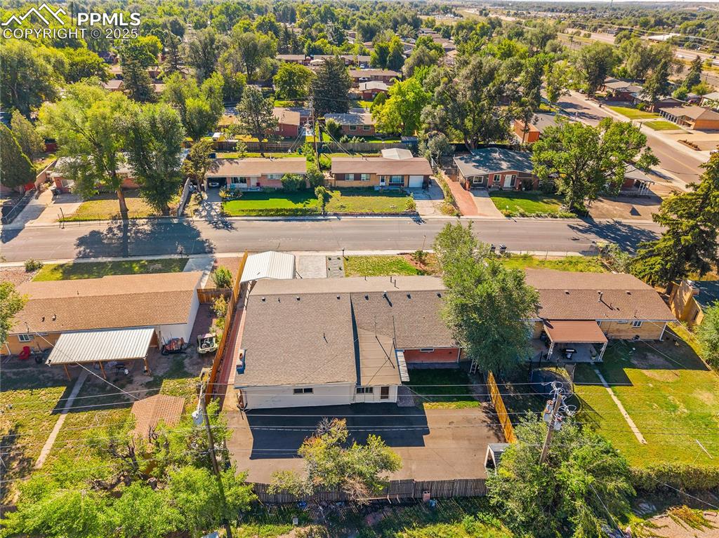 Aerial view of residential area/ back of structure