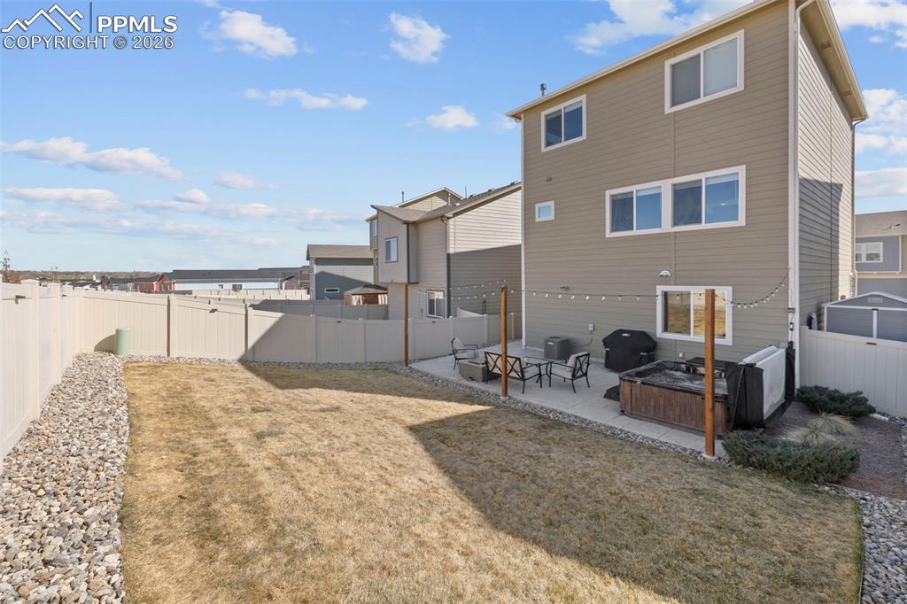 Large stamped concrete patio and was professionally sealed in 2025 for longevity