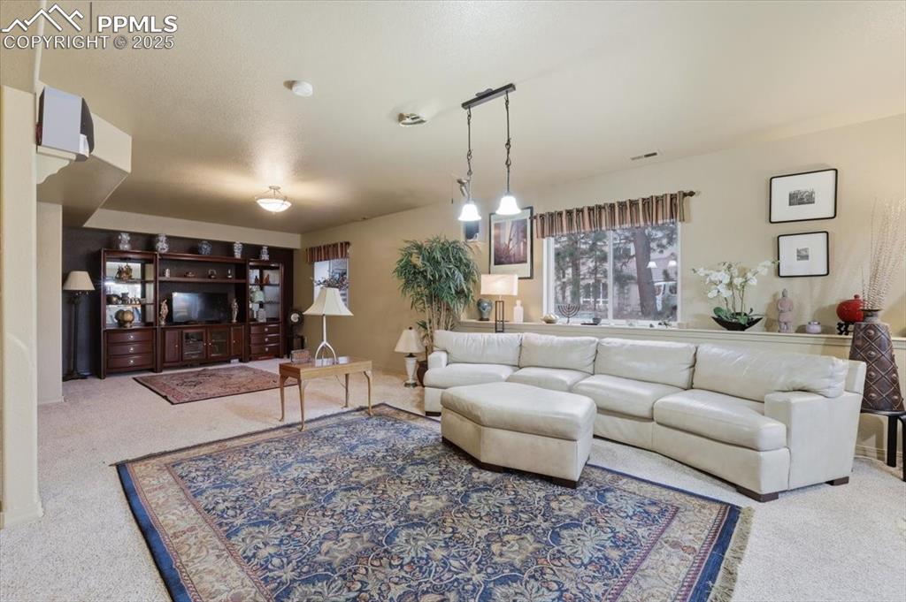 Basement family room with walk-out onto lower patio