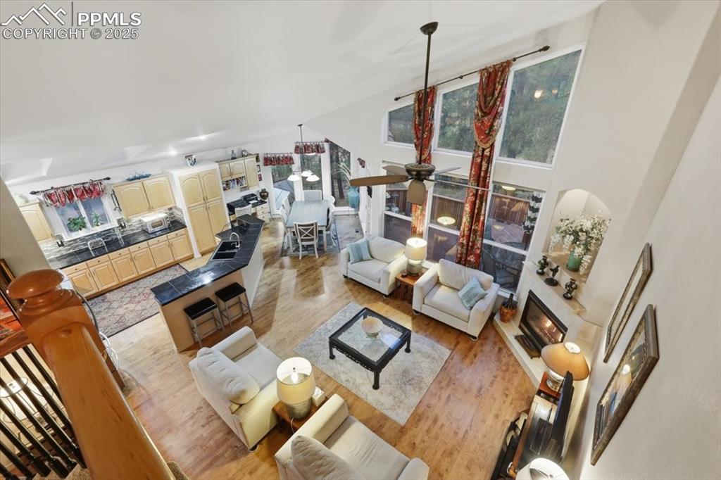 View from upper level onto living room