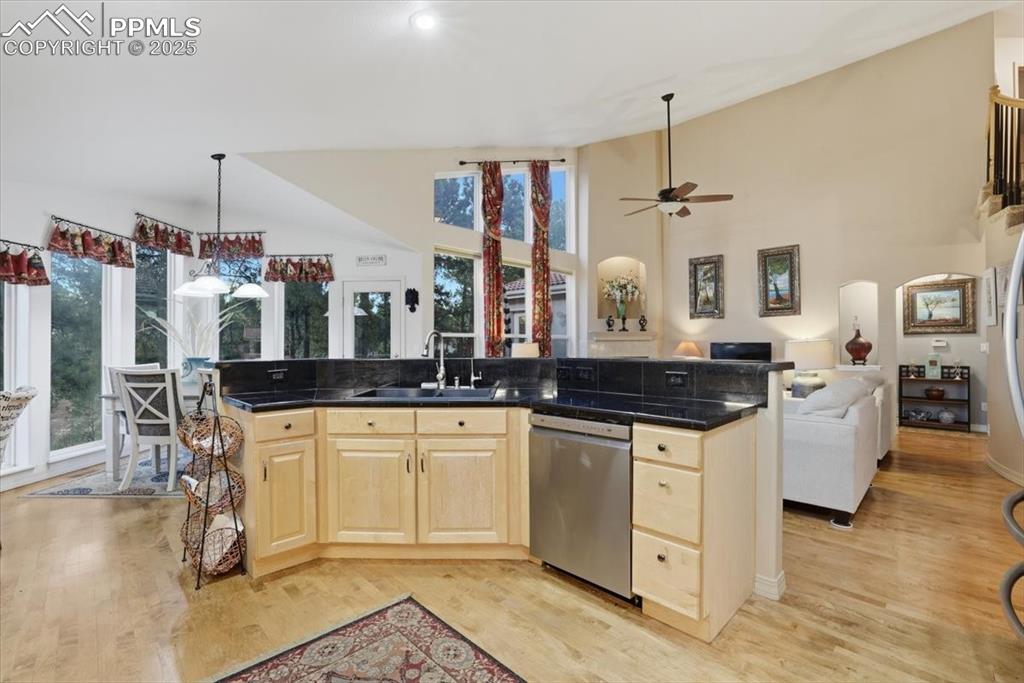 HUGE kitchen with expansive granite countertops, high-end appliances.