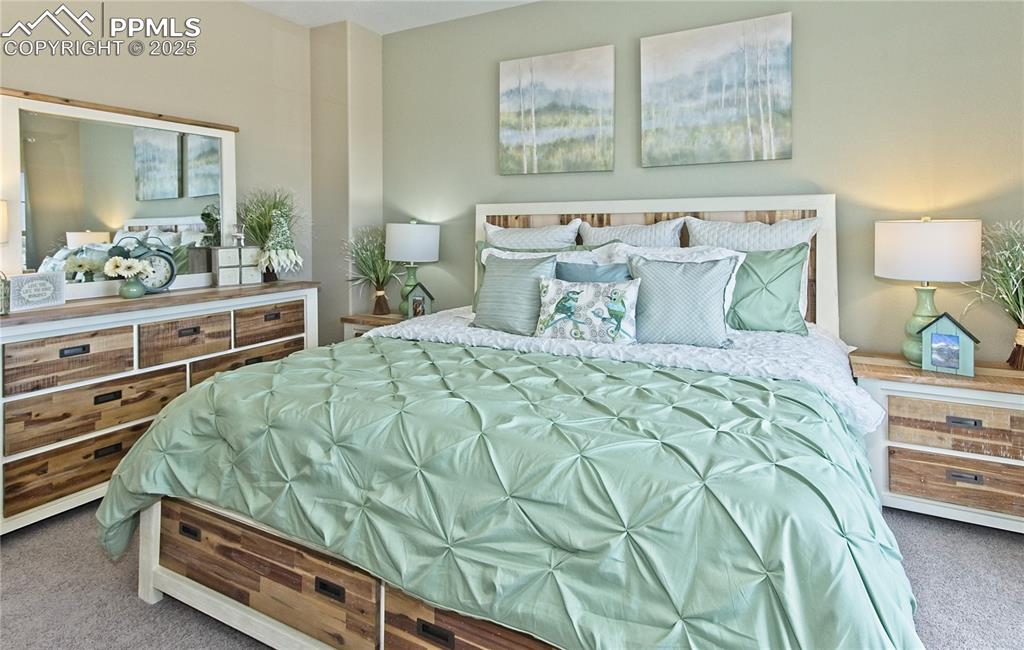 Bedroom with carpet flooring