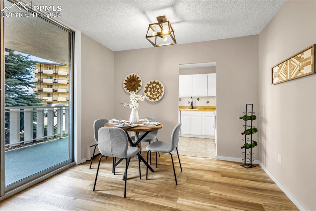 Dining area with new light fixtures
