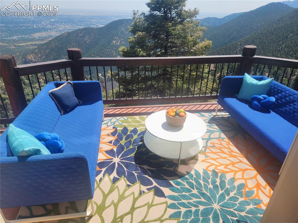 Wooden terrace with a mountain view