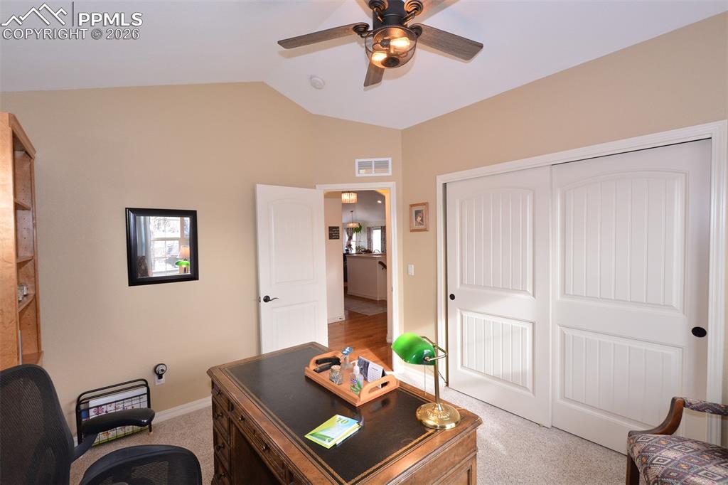 Bedroom on main level, currently being used as an office