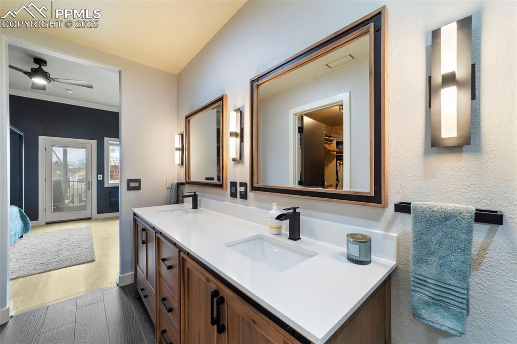 Primary Full bath just renovated and featuring a spacious walk-in closet, a freestanding tub, steam shower/spa shower, double vanity, recessed lighting.