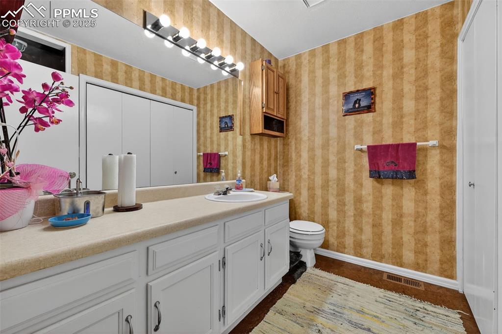 Main half bath is spacious.