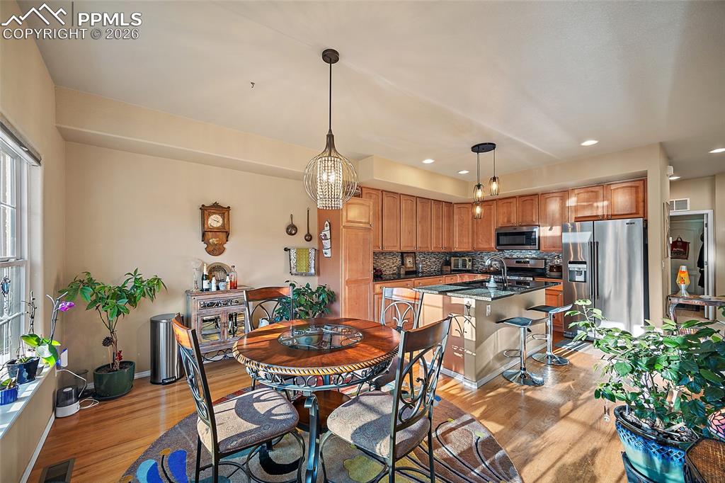 kitchen and dining room combo makes entertaining easy. 