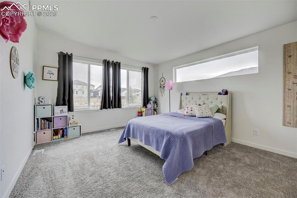 Carpeted bedroom with baseboards