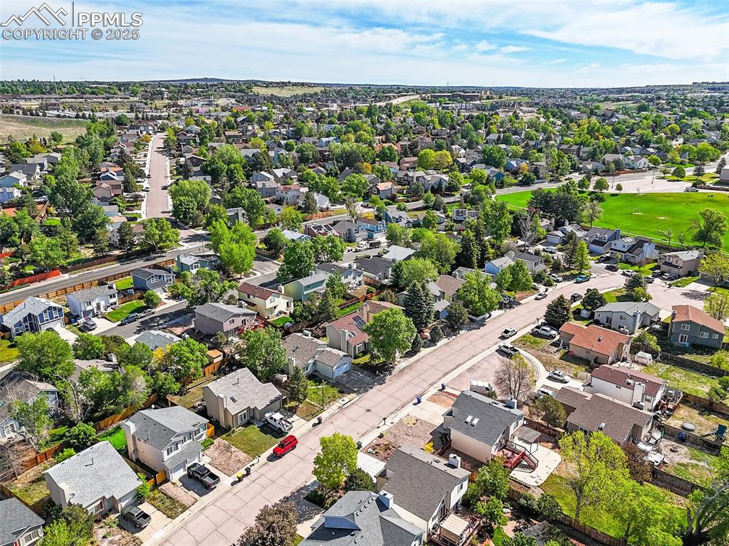 Aerial perspective of suburban area