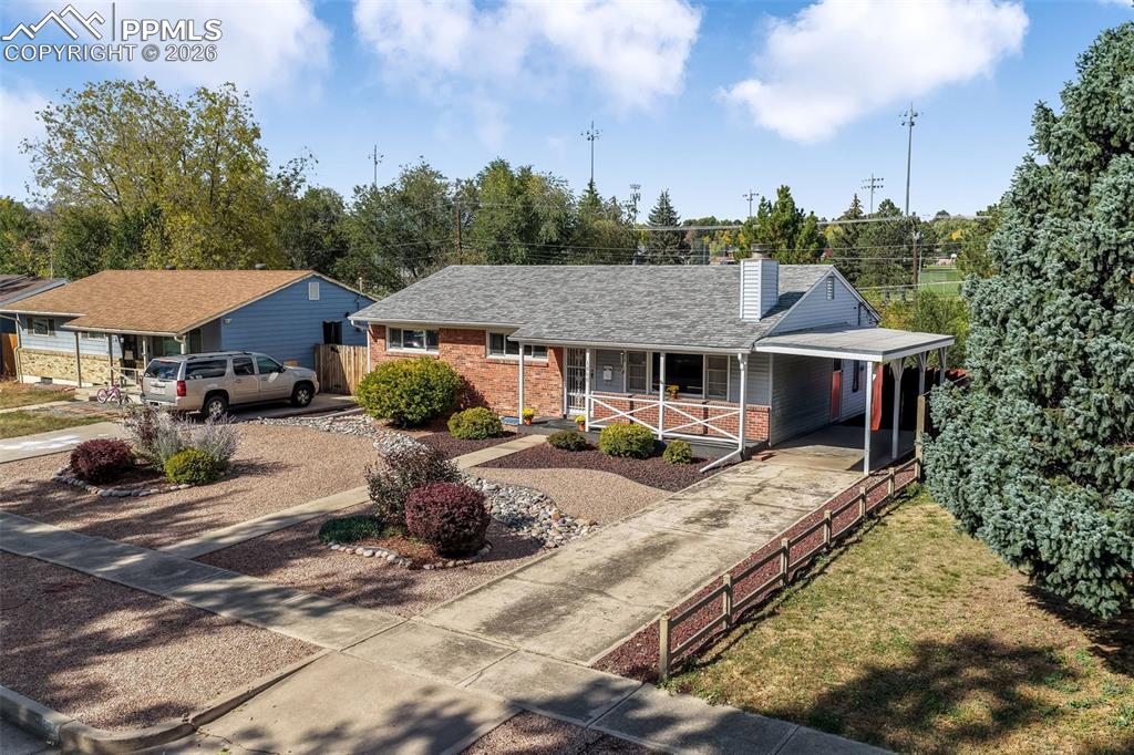 Aerial front view of home