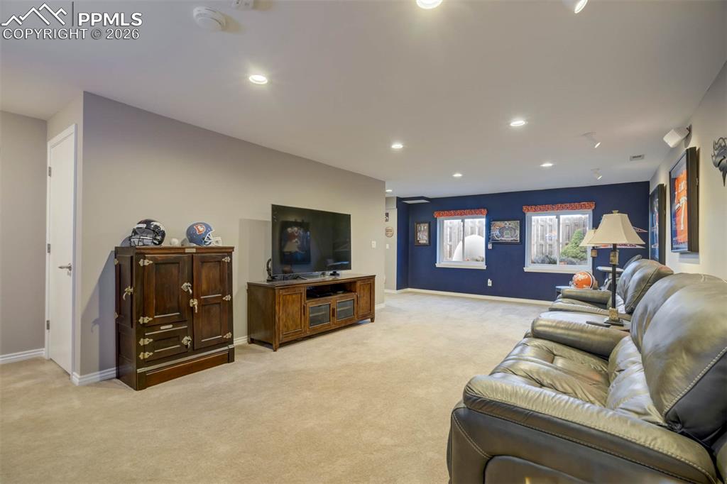A view of the Family Room from the Wet Bar area.