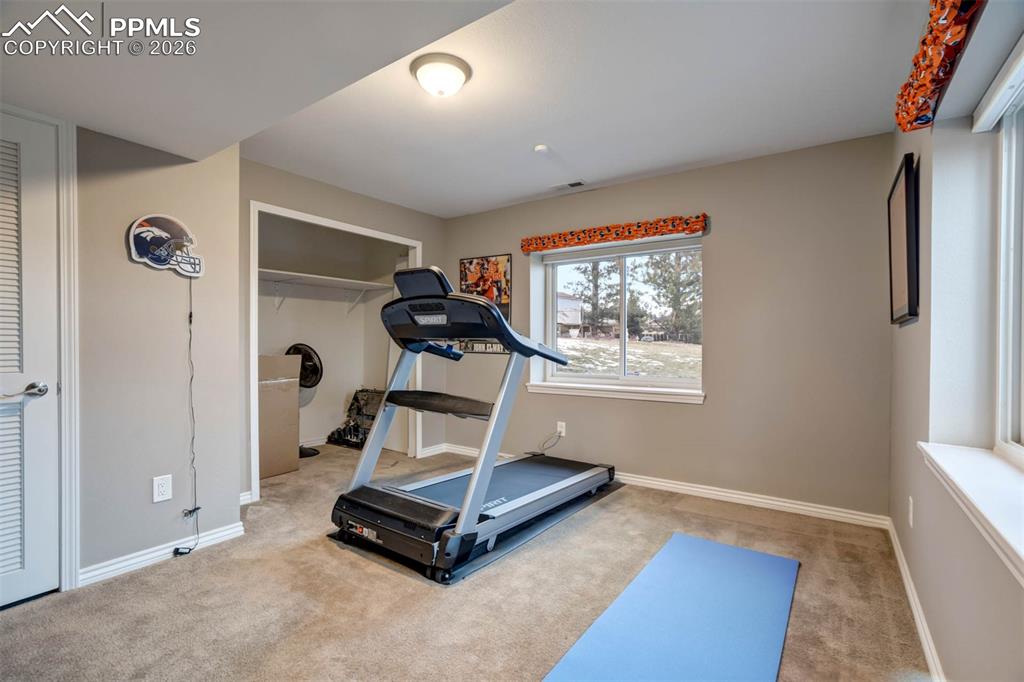 Workout area w/large closet. Door on the left leads to the mechanicals room. Two windows.