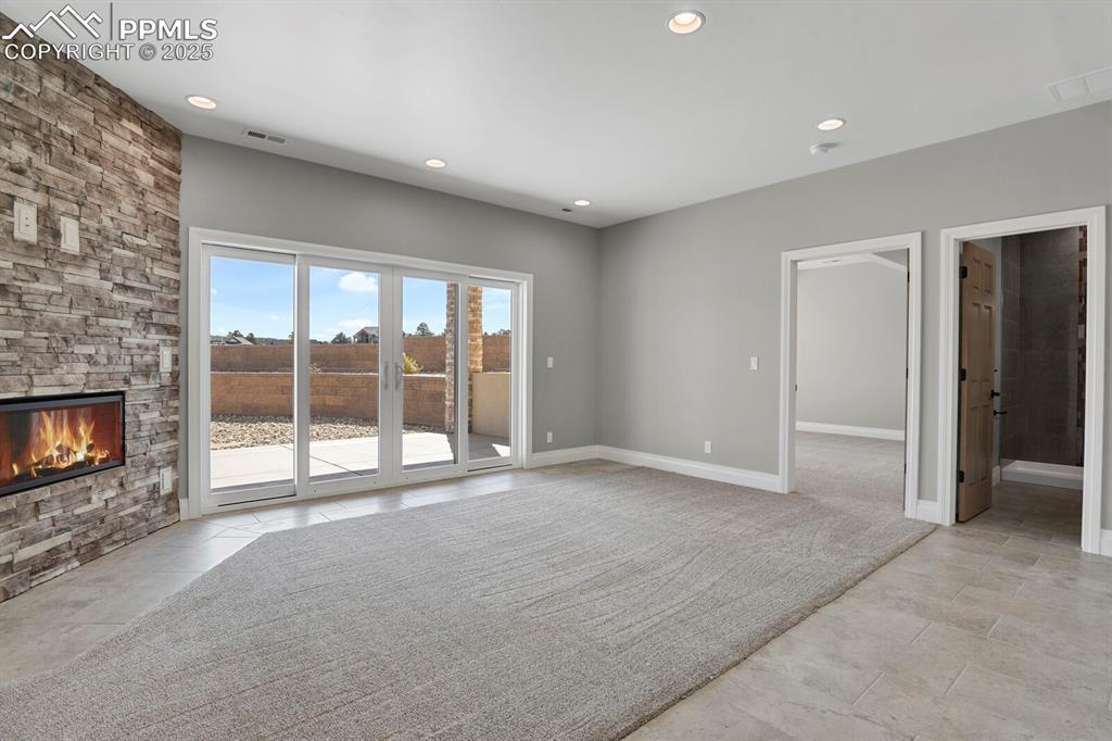Basement family room with access to patio 