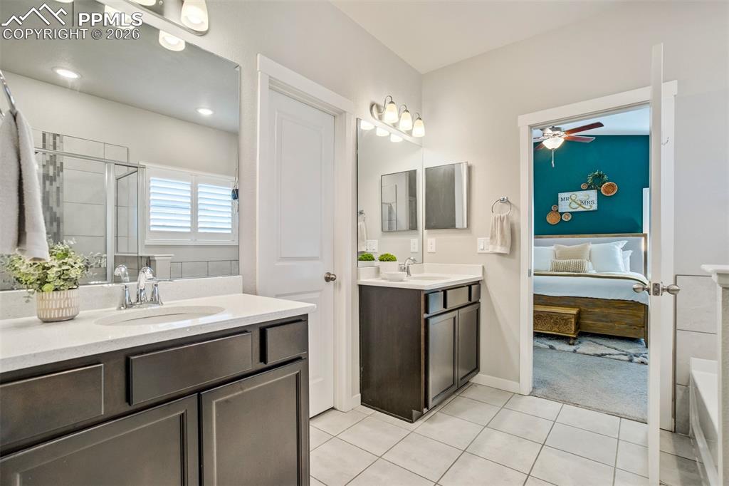 Tile floors with Quartz counters- just like it should be. 